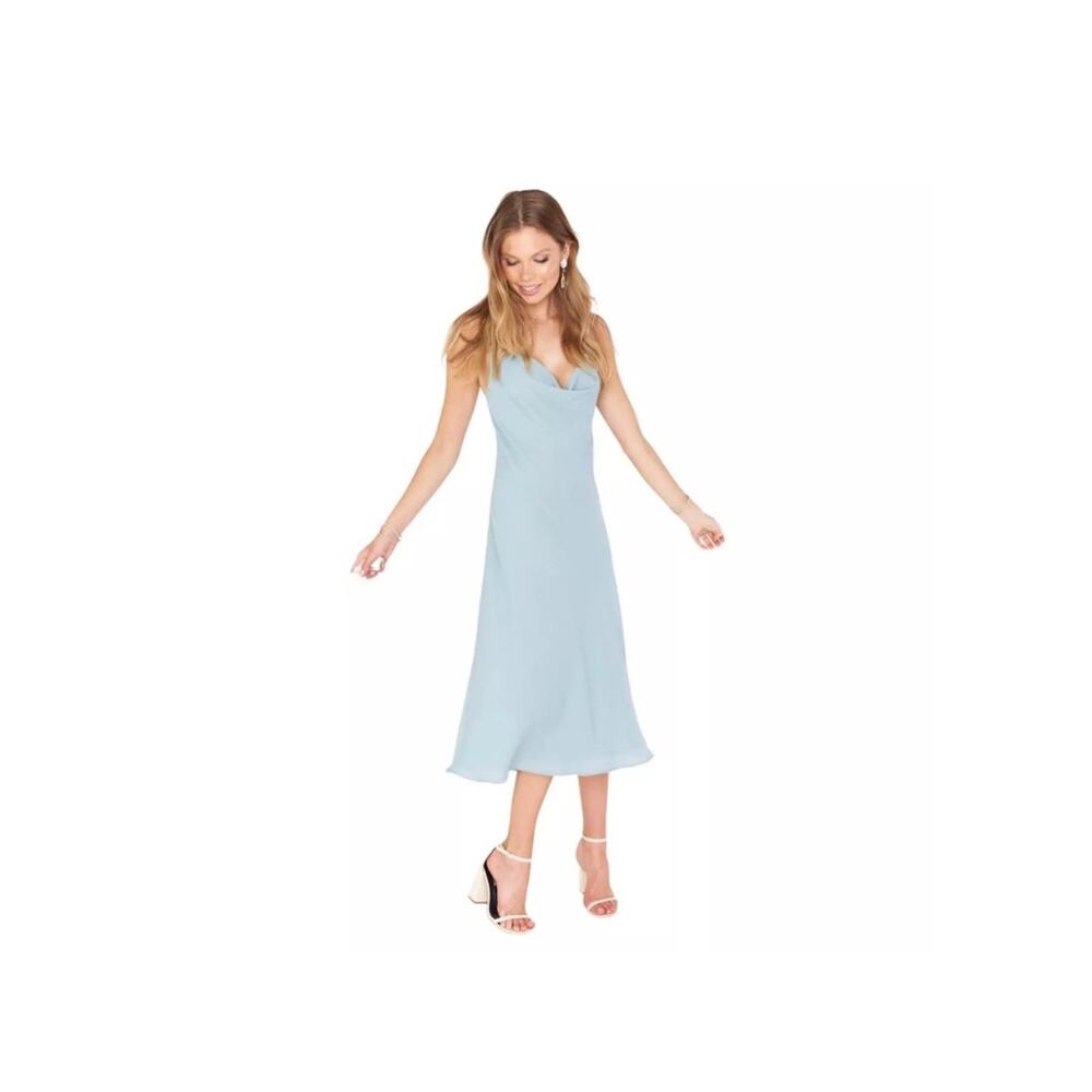 NWT Show Me Your Mumu Weddings Verona Cowl Dress Silver Sage Crisp Blue Size Med